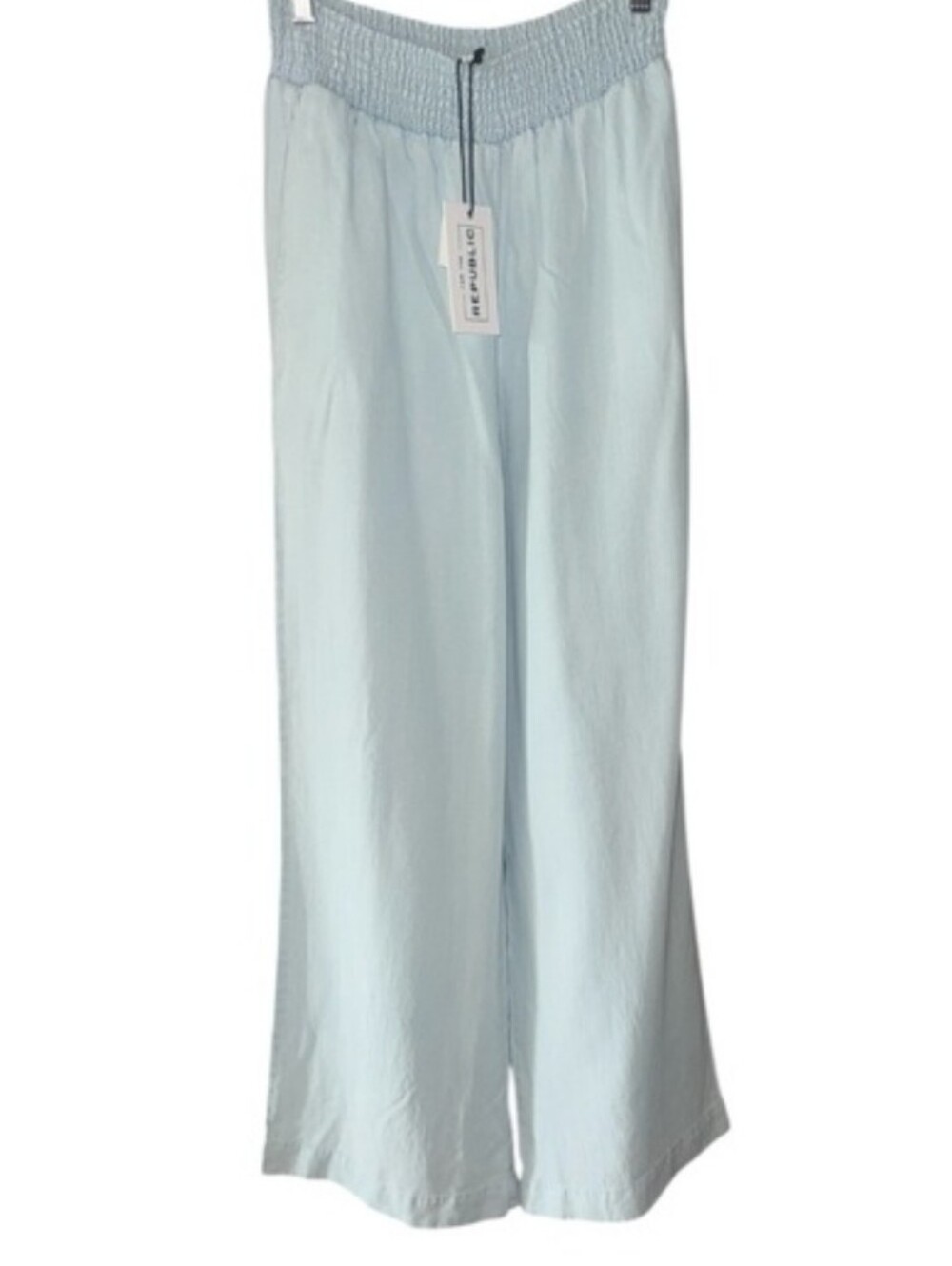 NWT For The Republic Large Light Blue Wide Leg Smocked Waist Tencel Pants Denim